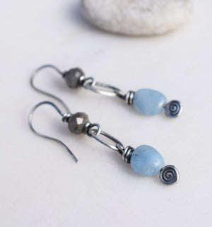 Aquamarine Stone Earrings.Handcrafted Silver Gemstone Earrings. Boho-Style Jewelry. Fine Silver Earrings.