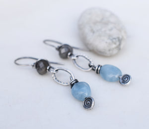 Aquamarine Stone Earrings.Handcrafted Silver Gemstone Earrings. Boho-Style Jewelry. Fine Silver Earrings.