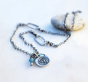Aquamarine Gemstone Necklace Yoga Jewelry Chakra Vishuddha Throat Truth Sterling Silver Yogi Charm Necklace