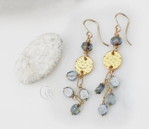 Gold FIll Dangle Earrings. Handcrafted Montana Blue Sparkling Czech Glass Beaded Earrings.