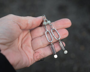 Aquamarine Gemstone Earrings. Long Hoop Earrings. Fine Silver. Sterling Silver. Blue and Green Jewelry.