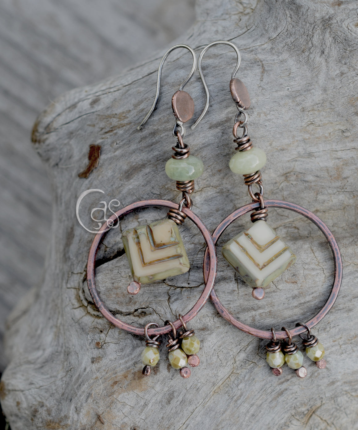 Sage. Boho-Style Long Hoop Earrings. Handcrafted Green Aquamarine Gemstone Hoops.