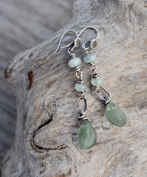 Forest Drops. Dangle Earrings. Green Aquamarine Gemstone Earrings.