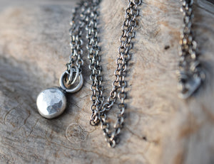 Handcrafted Pure Silver Drop Pendant Necklace - Full Moon Design, Solid Silver, Minimalist Style, Handmade Jewelry