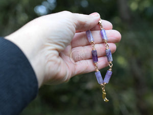 Gold Amethyst Moon Bracelet. Handcrafted Artisan Bronze. Natural Amethyst Gemstone Jewelry.