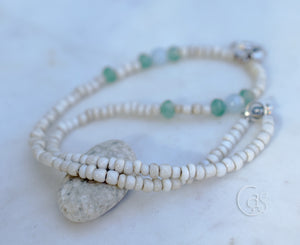 Aquamarine Gemstone Handcrafted Silver Flower Necklace Beaded Aventurine Gemstone Beachy