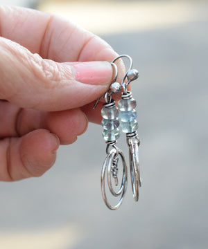Luna Moth Hoop Earrings Sterling SIlver Handcrafted Gemstone Earrings. Blue Fluorite Stone.