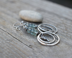 Luna Moth Hoop Earrings Sterling SIlver Handcrafted Gemstone Earrings. Blue Fluorite Stone.