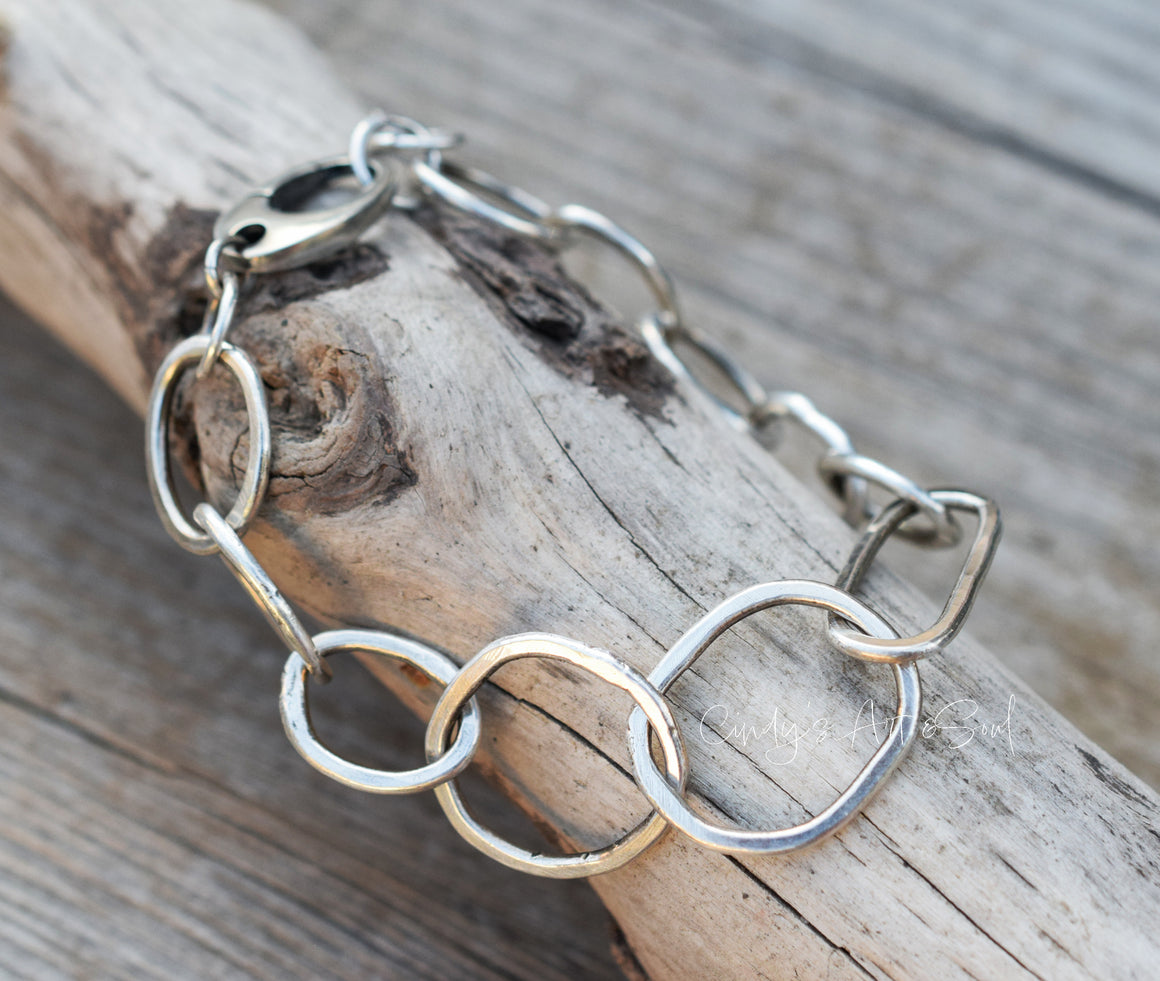 Handcrafted Fine Silver Bracelet. Freeform Silver Rings Bracelet. Fine Silver Jewelry.