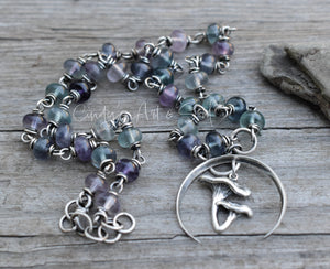 RESERVED FOR KO. Pure Silver Handcrafted Necklace. Crescent Moon Mushroom Necklace. Fluorite Gemstone Beaded Chain.