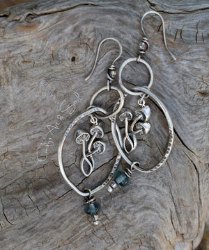 Mushroom Earrings in Solid Silver. Fluorite Gemstone Hoop Earrings – Luminaries Collection