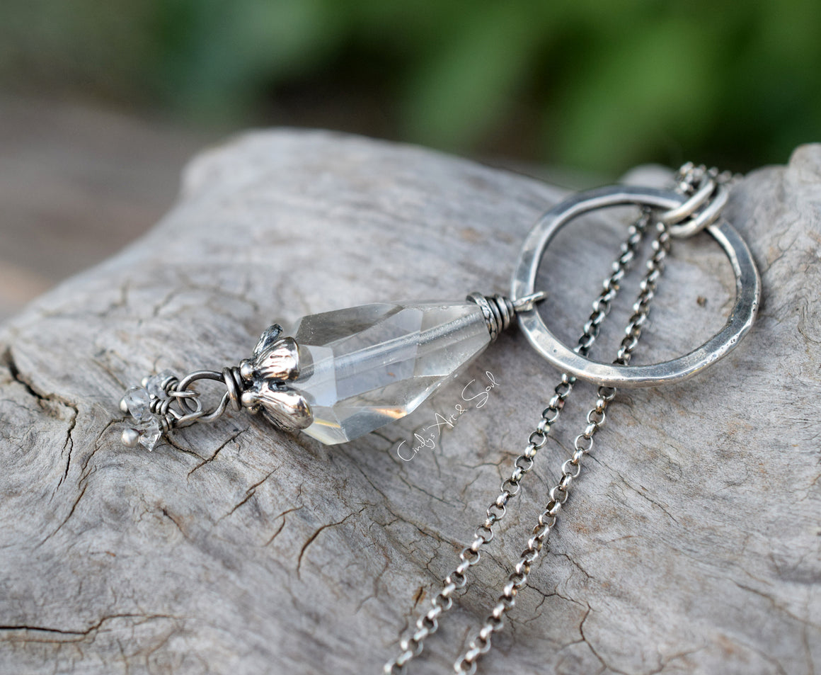 Quartz Crystal Necklace Handcrafted Sterling Silver