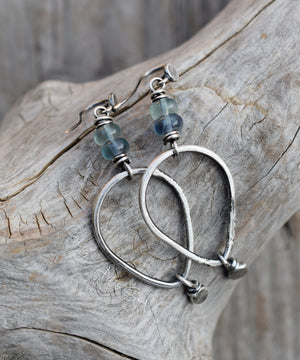 Blue Green Gemstone Silver Hoop Earrings | Luminaries Collection