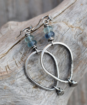 Blue Green Gemstone Silver Hoop Earrings | Luminaries Collection