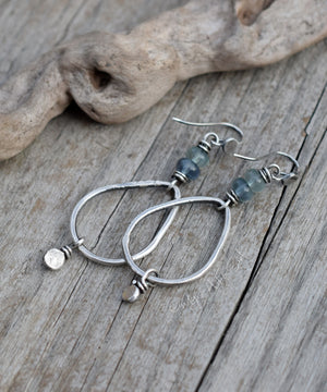 Blue Green Gemstone Silver Hoop Earrings | Luminaries Collection