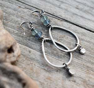 Blue Green Gemstone Silver Hoop Earrings | Luminaries Collection