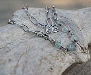Green Fluorite Gemstone Necklace. Handcrafted Pure Silver Chain Necklace. Luminaries.