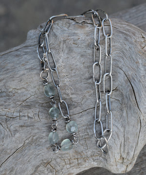 Green Fluorite Gemstone Necklace. Handcrafted Pure Silver Chain Necklace. Luminaries.