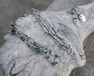 Green Fluorite Gemstone Necklace. Handcrafted Pure Silver Chain Necklace. Luminaries.