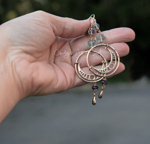 Gold Bronze Gemstone Handcrafted Hoop Earrings | Lunar Cascade Earrings | Luminaries Collection
