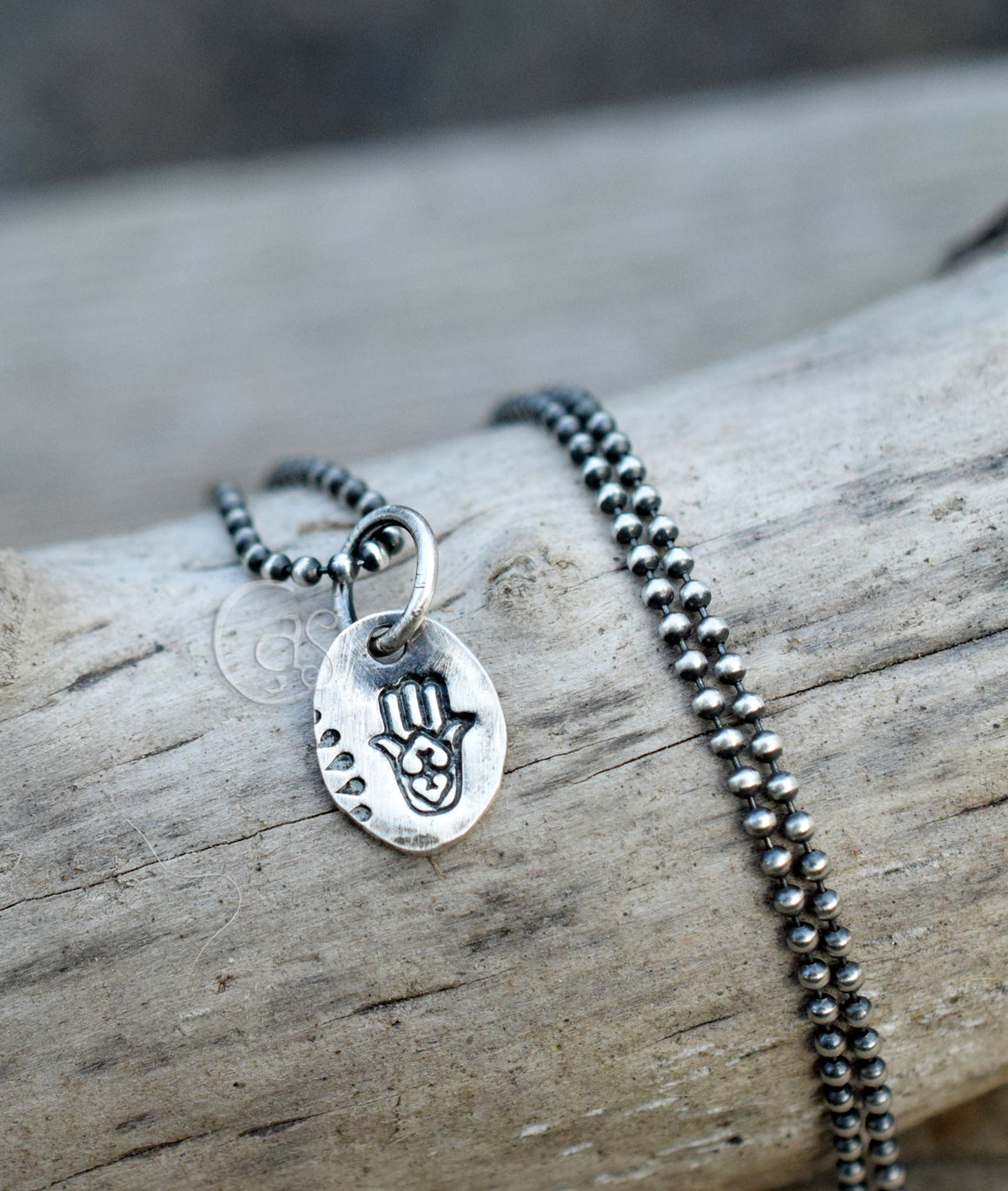 Hamsa Hand Pendant Charm. Handcrafted Pure Silver.