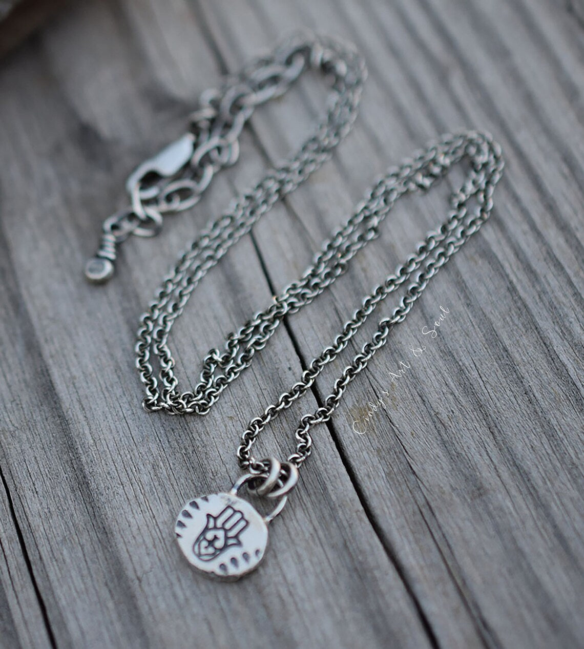 Hamsa Hand Necklace, Pure Fine Silver and Sterling Silver Chain