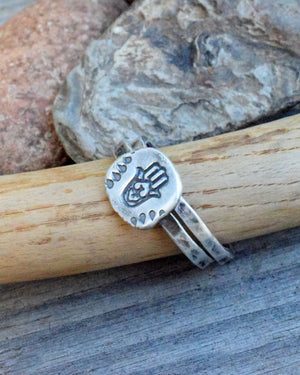 Hamsa Ring Stacking Set of Two Bands. Fine Silver Spiritual Jewelry. Handcrafted Silver Rings. Cindy's Art and Soul Jewelry.