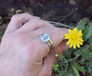 Hamsa Ring Stacking Set of Two Bands. Fine Silver Spiritual Jewelry. Handcrafted Silver Rings. Cindy's Art and Soul Jewelry.