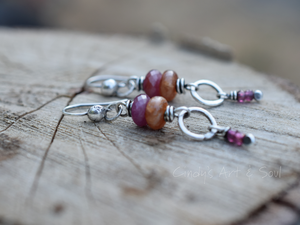 Sunstone. Ruby. Pure Silver. Colorful Gemstone Earrings. 52504