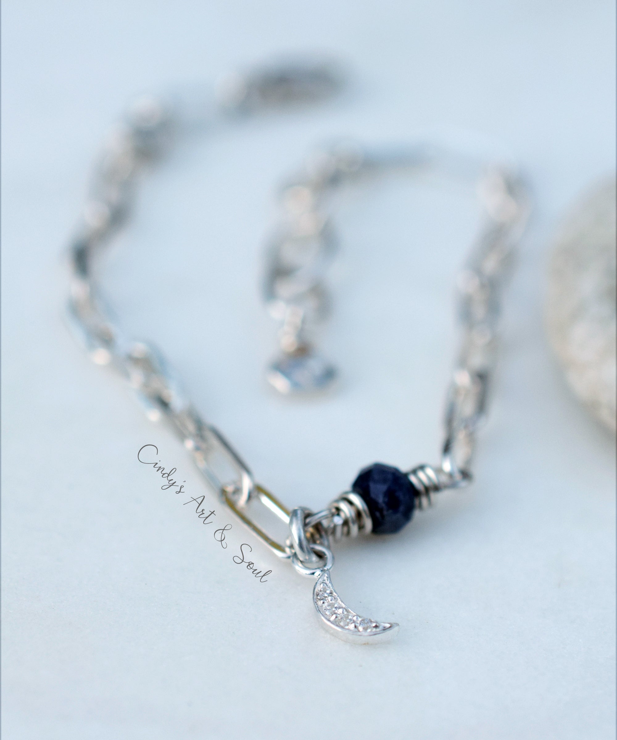 Crescent Moon Sapphire Bracelet, Sterling Silver New