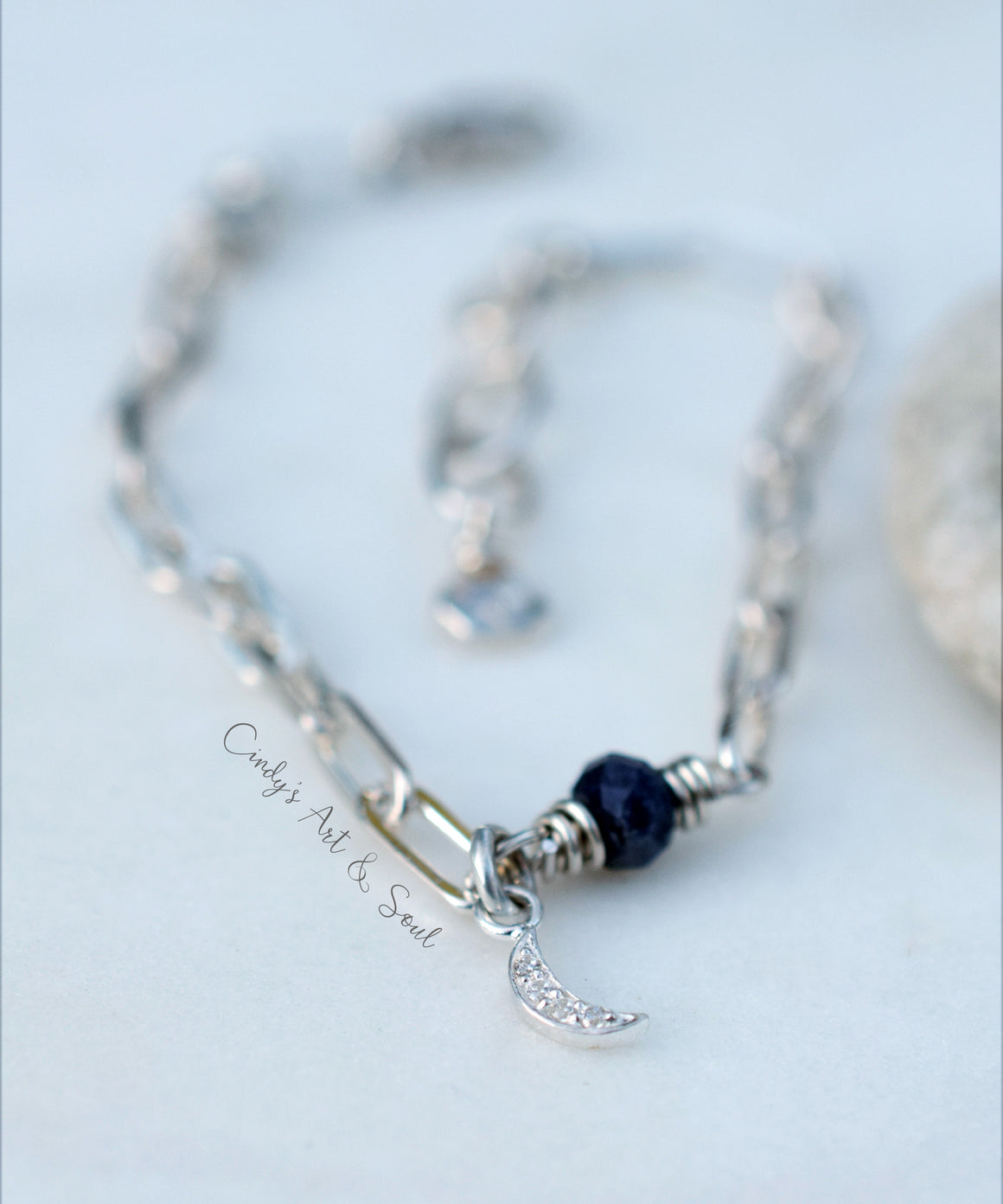 Crescent Moon Sapphire Bracelet, Sterling Silver New