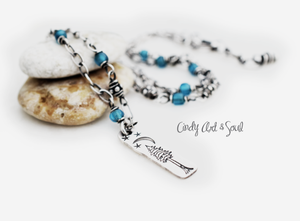 New Moon Necklace Forest Tree Charm Blue Beaded Necklace Handmade Jewelry Cindy's Art and Soul