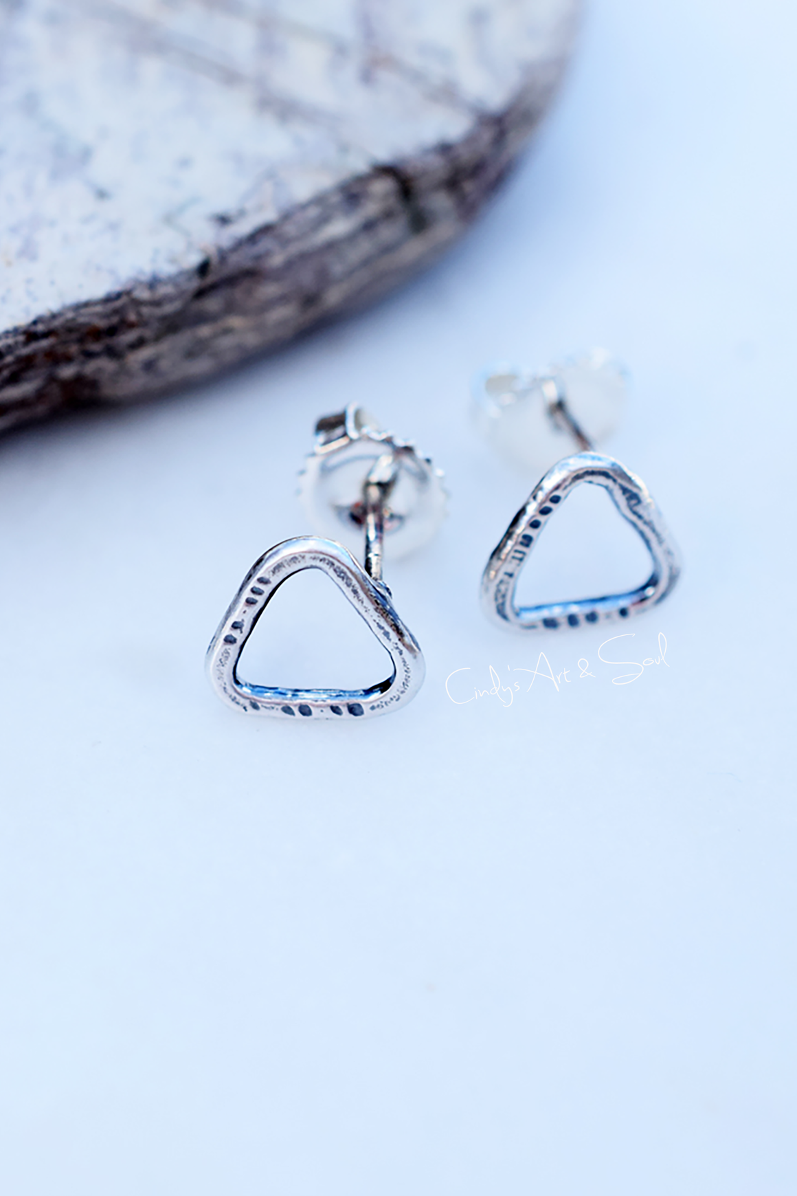 Fine Silver Triangle Stud Earrings Geometric Silver Posts