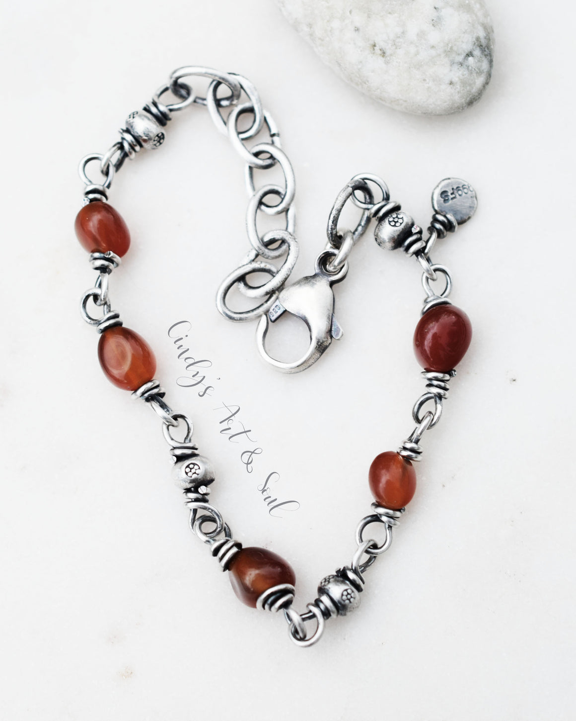 Handcrafted Gemstone Bracelet Fine Sterling Silver Thai Hill Tribe Silver Beaded Stone Handmade Jewelry