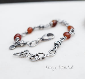 Handcrafted Gemstone Bracelet Fine Sterling Silver Thai Hill Tribe Silver Beaded Stone Handmade Jewelry