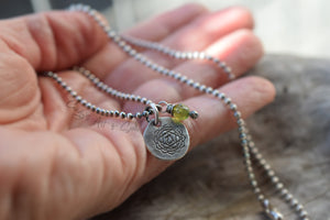 Chakra Charm Necklace Handcrafted Heart Chakra and Garnet Gemstone Sterling SIlver Bead Chain