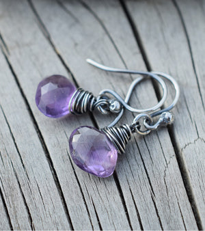 Amethyst Gemstone Earrings. Purple Stone Briolette Jewelry. Cindy's Art & Soul 41731