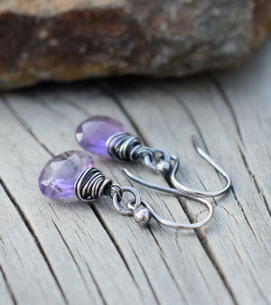 Amethyst Gemstone Earrings. Purple Stone Briolette Jewelry. Cindy's Art & Soul 41731
