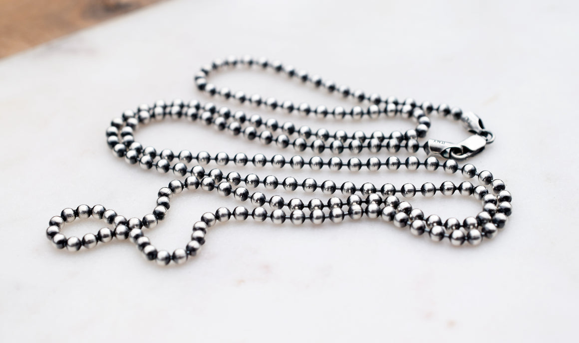 925 Sterling Silver Bead Chain. 3mm. Long Chain. 30 Inch Chain. Made in Italy.