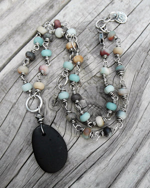 Beach Stone Necklace with Gemstones by Cindy's Art and Soul 
