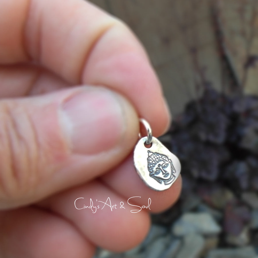 Buddha Silver Nugget Charm Dangle. Fine Silver Handcrafted. Recycled Silver.