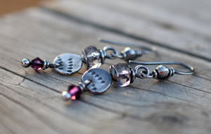 Amethyst Silver Nugget Earrings. Swarovski Sparkle. Plum. 12169