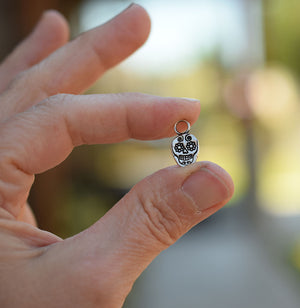 Fine Silver Sugar Skull Charm with Bail.