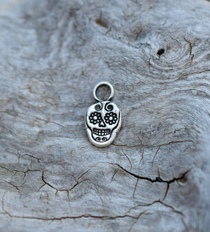 Fine Silver Sugar Skull Charm with Bail.