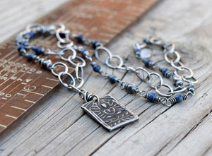 Yogi Charm Necklace with Blue Sodalite Stones. Handmade Jewelry. 