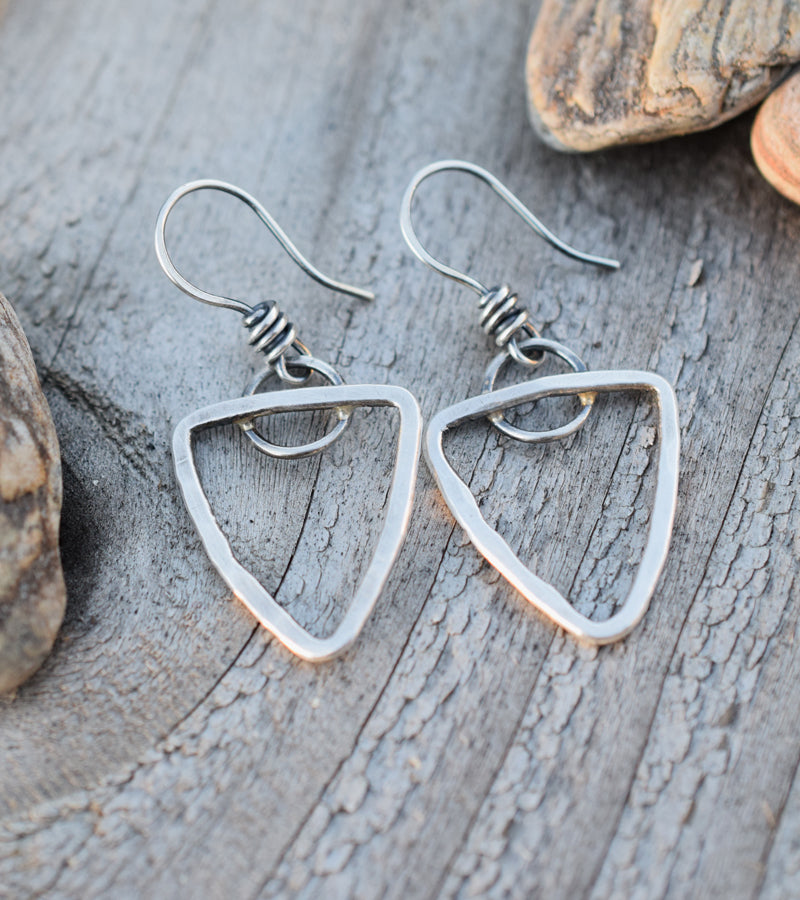 Pure Silver Triangle Hoops. Art and Soul Jewelry.