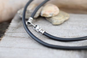 Vegan Faux Leather Cord. Black. Handmade Necklace. Sterling Silver Ends.