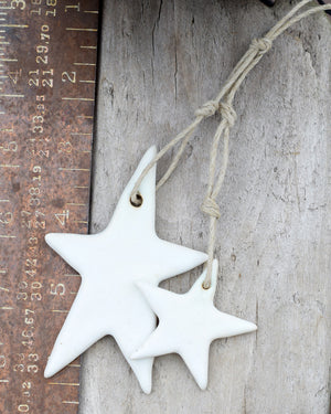 Small White Star Ornaments. Rustic. Set of Two. Farmhouse Decor. White Stars.
