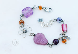 Sugar Skull Boho Bracelet. Fine Silver handmade Jewelry. 