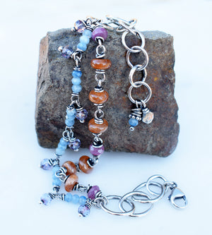 Beaded Gemstone Bracelet. Boho Style jewelry. Ruby Gemstones. 